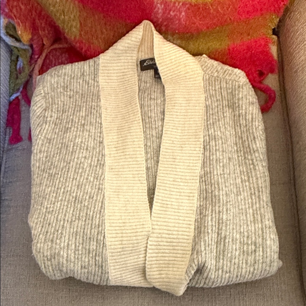 Eddie Bauer Cream and Gray Cardigan Sweater